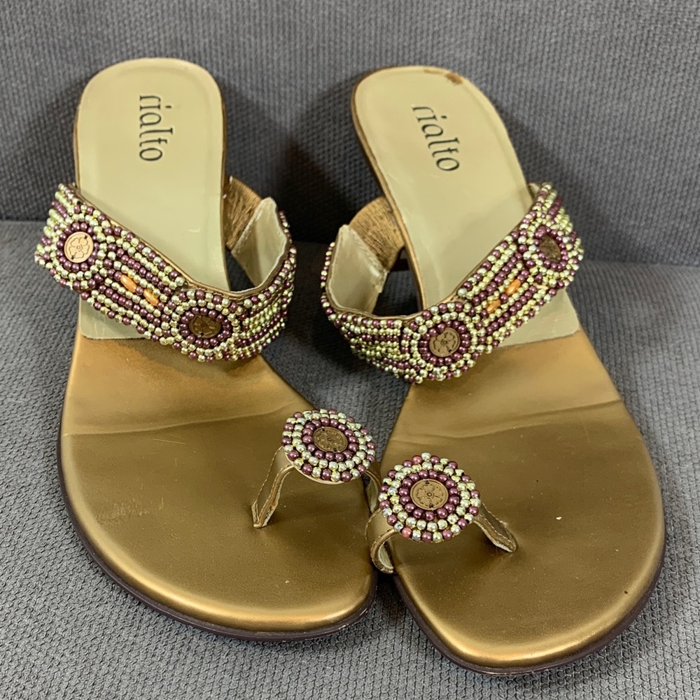Rialto Women's Gold and Purple Beaded Sandals